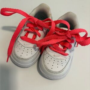 Nike Air Force One Baby White Sneakers and Pink Laces Size 4